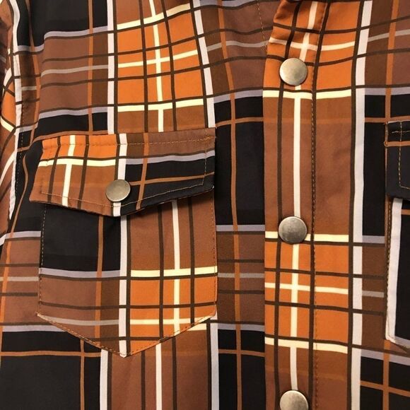 Uomoz Stretchy fleece lined long Sleeve collared snap plaid shacket jacket -L - Picture 3 of 11